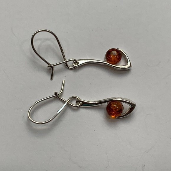 Amber and Silver Earrings, Unique Drop Dangle BOTW - Picture 5 of 8